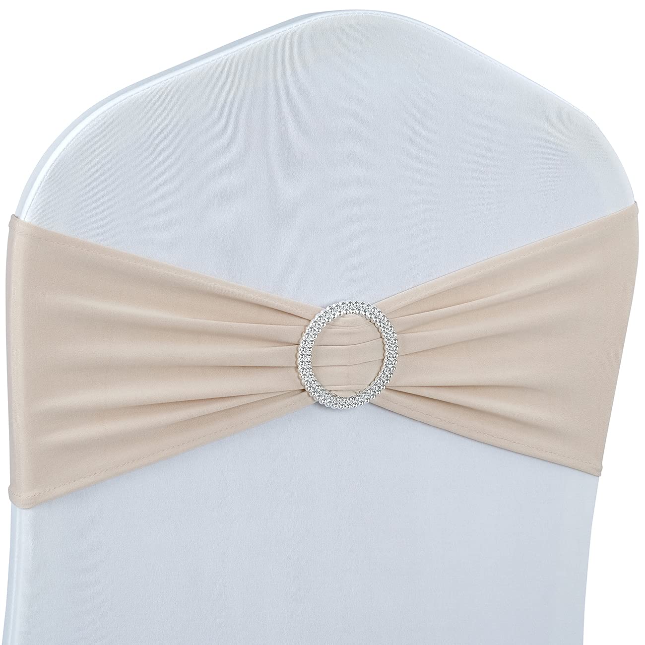 Babenest Spandex Chair Sashes Bows Premium Stretch Chair Cover Band with Buckle Slider Universal Elastic Chair Ties for Wedding Party Ceremony Reception Banquet Decoration (30, Champagne)