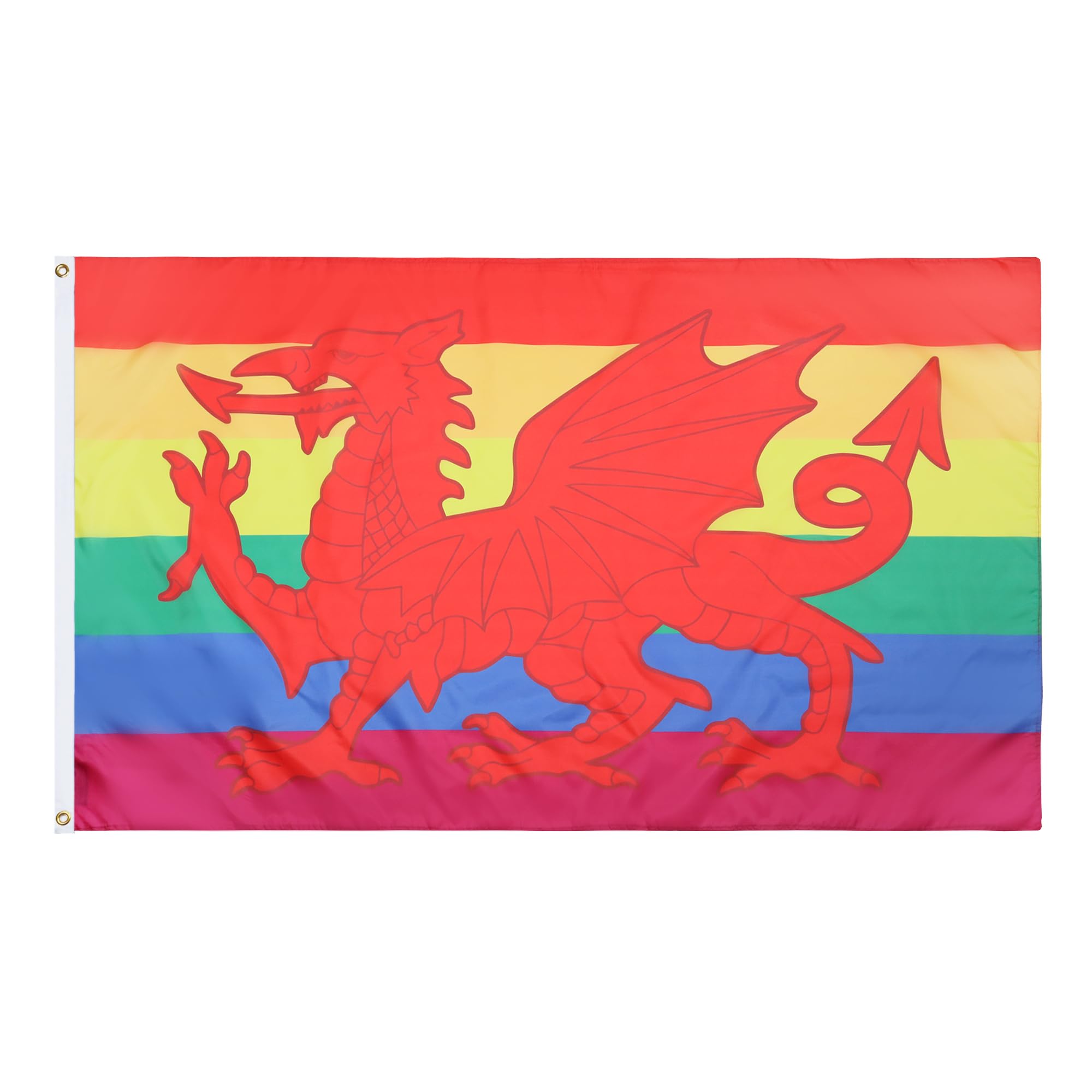 AZ FLAG - Wales Rainbow Weles Dragon Flag - 2x3 Ft - 100D Polyester Gay Welsh Banner with Two Metal Grommets - Fade Resistant - Vivid Colors - 2' x 3' Feet - 90x60 Cm
