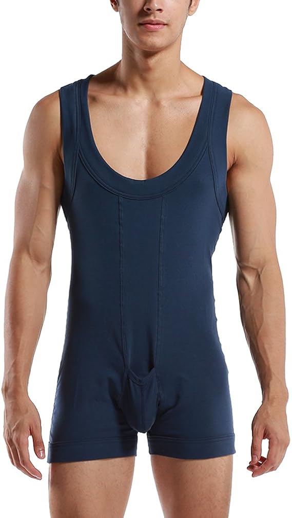 Eastlion Men's Sexy Sports Suspenders Wrestling Bodysuit Pure Color
