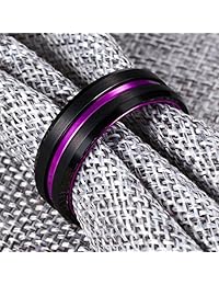 POYA Anillo de tungsteno negro de 0.315 in con acabado mate biselado bordes banda de boda con interior de aluminio púrpura