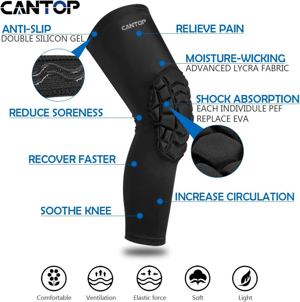 Cantop Compression Knee Pads Leg Sleeve Support Protector Sprots Brace for Volleyball Basketball Football, Sold as Pair : Sports & Outdoors