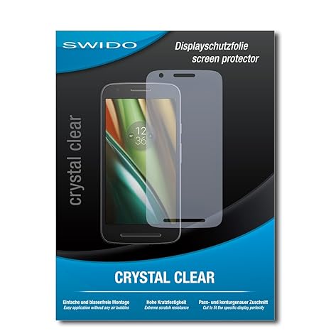SWIDO® Schutzfolie für Lenovo Moto E3 [2 Stück] Kristall-Klar, Hoher Härtegrad, Schutz vor Öl, Staub und Kratzer/Glasfolie, D