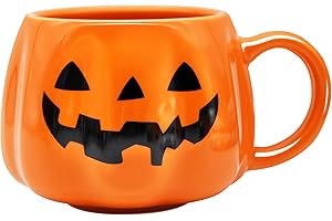 PECLEK 12 oz Halloween Pumpkin Mug Decorations, Happy Halloween Pattern Mug Ceramic Cute Pumpkin Coffee Cup Halloween Birthday Tabletop Drinkware Gifts for Adults Kids Women