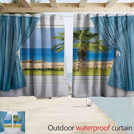 Amazon Com Docgike Palm Tree Custom Outdoor Curtain Blue