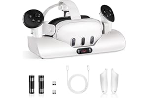 Colelulu Charging Dock for Meta Quest 3, Magnetic Charging Station for Oculus Quest 3 Headset and Controllers, with 2 Rechargeable Batteries and Type-C Cable, Essential Accessories for VR Charging