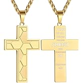 GLITTO Soccer Cross Necklace for Boys Men Stainless Steel Bible Verse Pendant with20+2 Inch First Communion Baptism Religious Sports Jewelry Gift