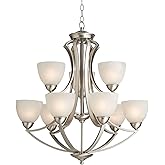Possini Euro Design Milbury Satin Nickel Chandelier 30" Wide Modern White Alabaster Glass 2 Tier 9-Light Fixture for Dining R