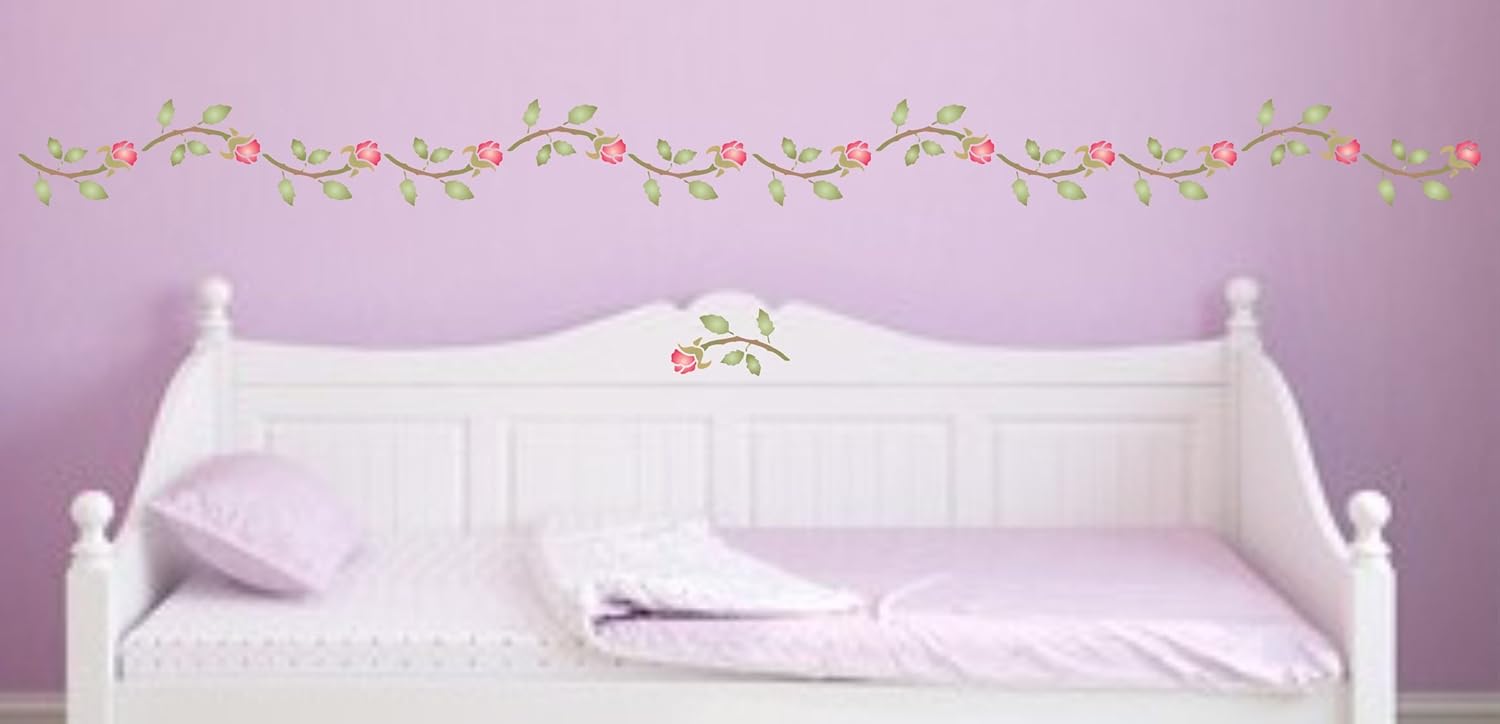 Rose Bud Stencil - 24 x 11.5cm - Reusable Flower Buds Border Wall Stencil Template - Image 3