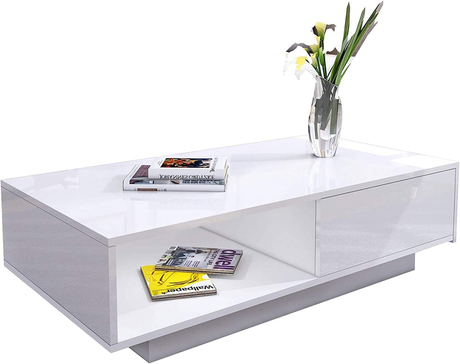 Coffee Table For Living Room High Gloss Coffee Table With Storage Large Wooden Rectangular Tea Table For Office Reception Home Furniture Wood Drawers Modern Center Table With Lower Shelf Coffee Tables Furniture