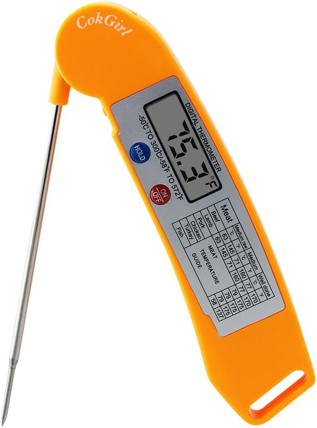Cooking Thermometer, AAA Battery Included, CokGirl Instant Read Digital Meat Thermometer for Food, Candy, Oven, Grill and BBQ (Orange)