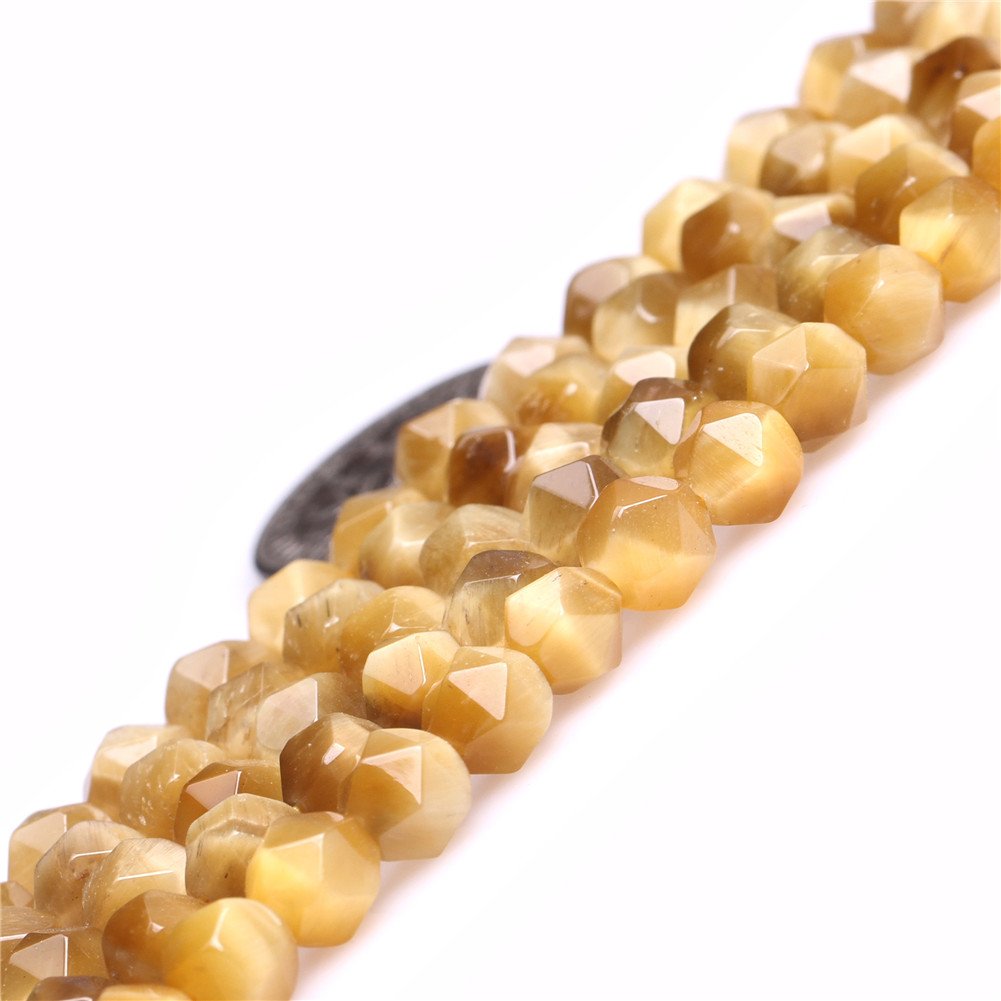 SHGbeads Natural 6MM Faceted Gold Yellow Tiger Eyes Gemstone Loose Beads for Cambay Jewellery Making 15''