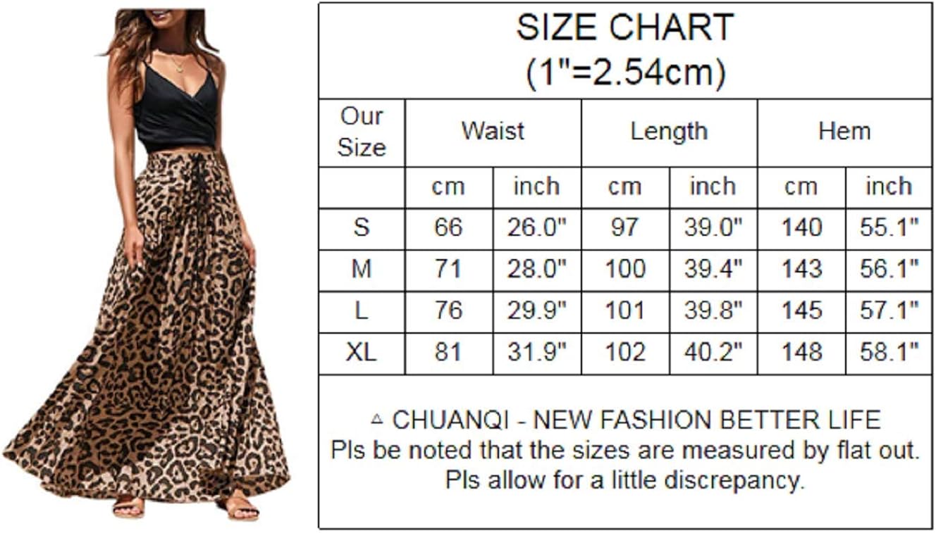 Womens Maxi Skirt Leopard Print Chiffon Beach Pleated High Waisted A-Line Long Skirts: Clothing