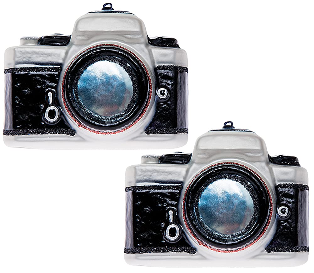 Photo 1 of 2 Pack Hand Blown Glass Camera Christmas Ornament, Hand Painted Glass Camera Ornaments for Christmas Tree