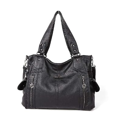 EHOMEE Angelkiss Women Shoulder Bag Top-handle Handbag Retro Satchel Soft Tote Bag PU Leather Crossbody Bags (black)