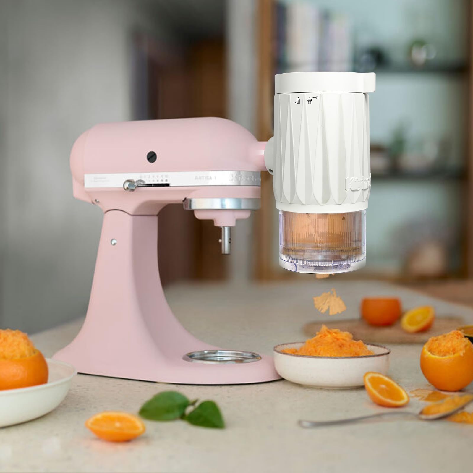 Shave Ice Attachment for Kitchenaid Stand Mixers, Shaved Ice and Snow Cone Attachment for Kitchenaid with 10 Ice Molds White