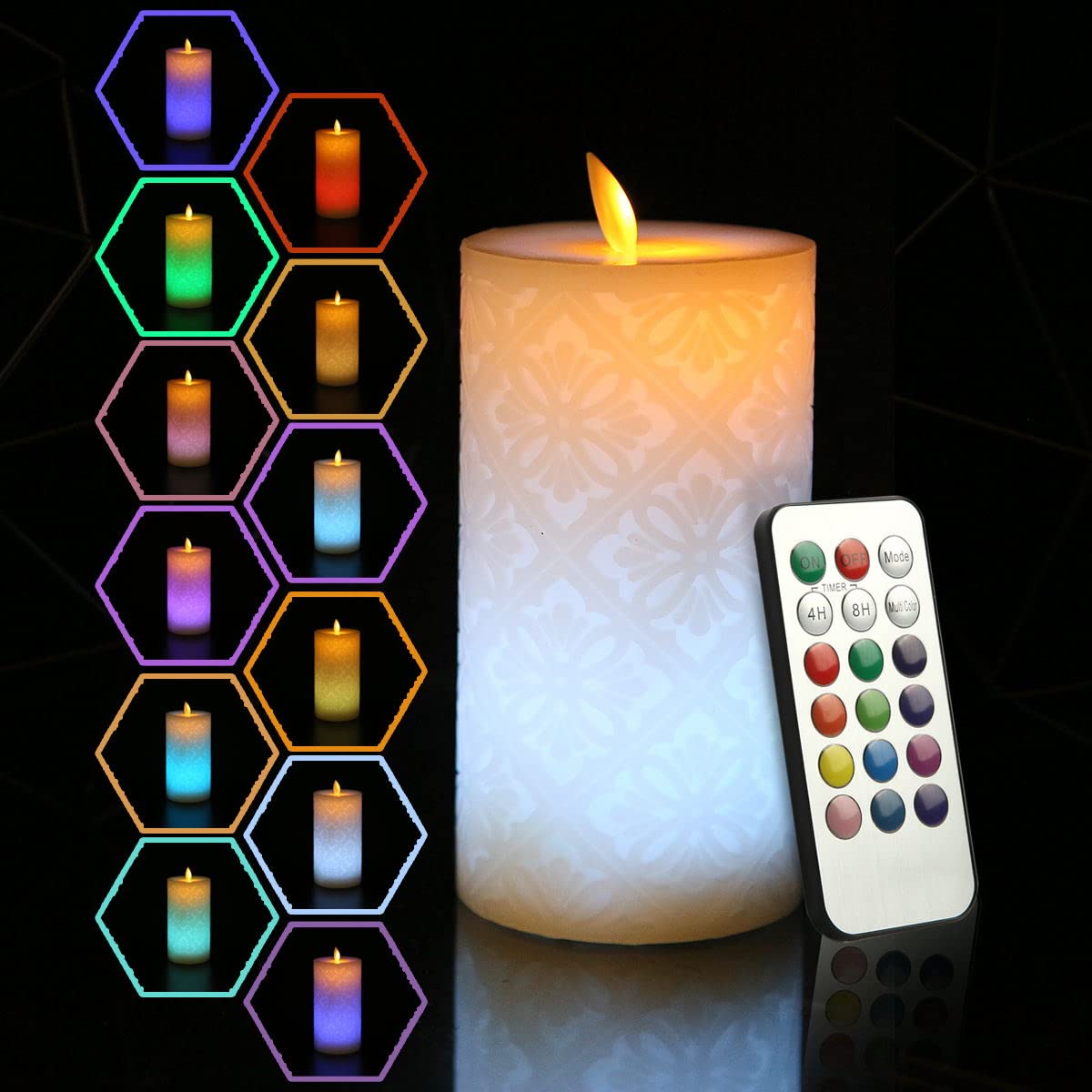 Photo 1 of NICEME LED Multi Colored Flameless Candle with Remote Control Timer, 6" Realistic Wax Color Changing Candle Battery Operated with Flickering Flame for Wedding Home