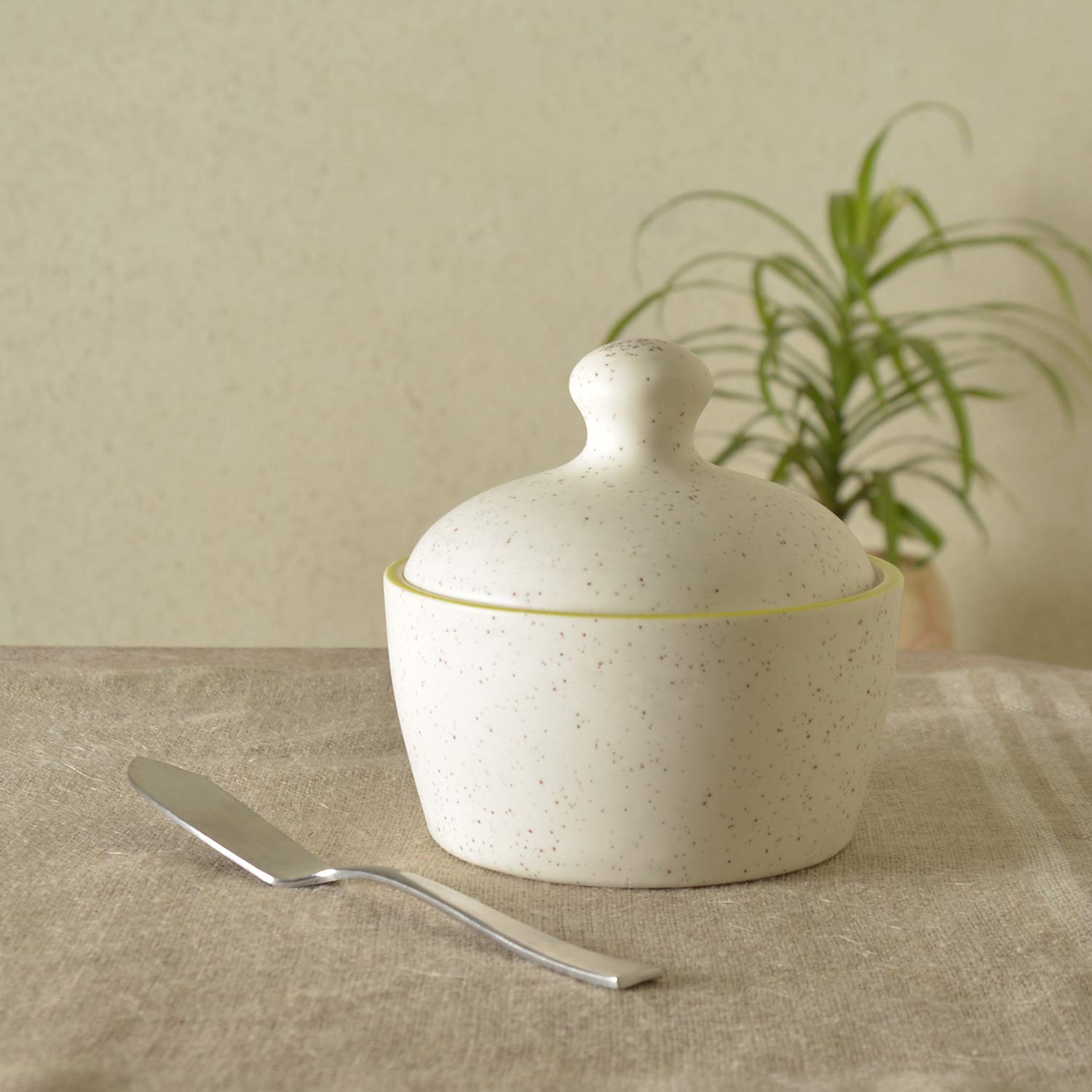Buy Stylemyway Handcrafted White Matte Ceramic Butter Pot With Lid