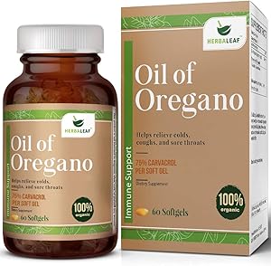 HERBALEAF Oil of Oregano Softgels Immune Defense, Helps Relieve Colds, Coughs, Sore Throats- Gut Support. (60 Count)