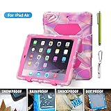 iPad Air Case,iPad 5 Case,ACEGUARDER®[Heavy Duty]iPad Case,Three Layer Armor Defender And Full Body Protective Case With Kickstand And Screen Protector for Apple iPad Air(iPad 5)(Pink camo/Pink)