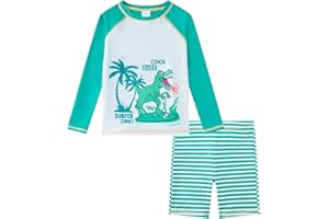 upandfast Boys Two Piece Rash Guard Swimsuits Sets UPF 50+ Sun Protection Kids Swim Shirts Trunks Long Sleeve for 3-8 Years