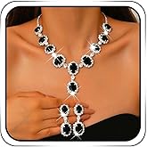 ACEDRE Black Rhinestone Wedding Jewelry Set Crystal Bridal Prom Necklace and Earrings Sets for Women