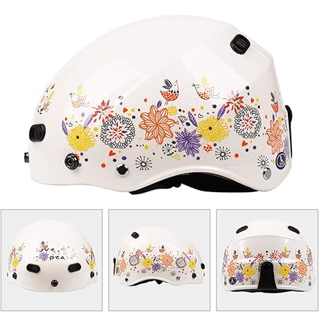 Amazon 半帽ヘルメット レディース ヘルメット かわいい ハーフヘルメット 原付 Helmet Uvカット メンズ 自転車 通気 吸汗 日焼け止め オールシーズン 内装 洗濯可 男女兼用 おしゃれ 絵 ヘルメット L 頭囲 56 59cm ベージュ 花 半帽 車 バイク
