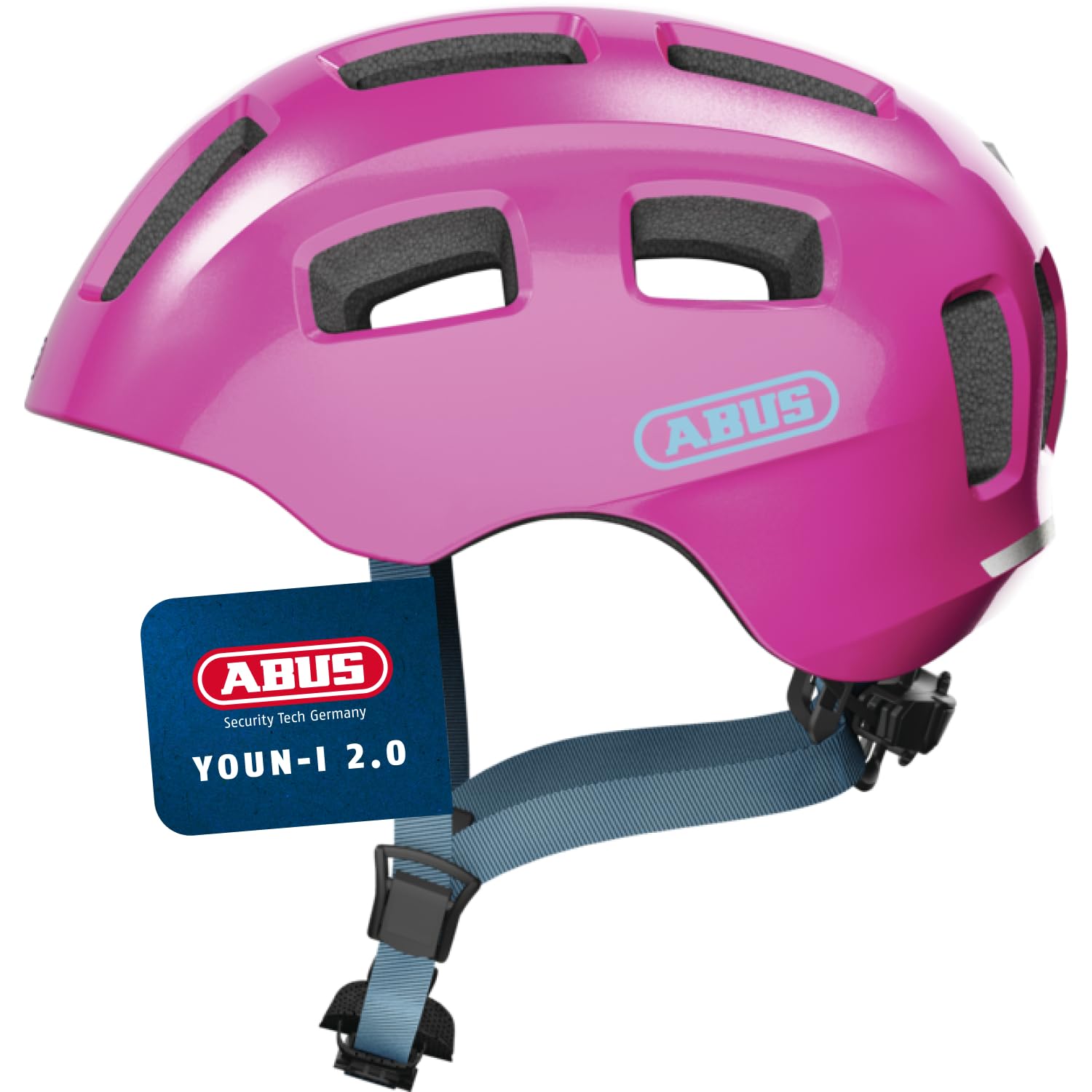 ABUS Fahrradhelm Youn-I 2.0 - mit Licht für Kinder, Jugendliche und junge Erwachsene - für Mädels und Jungs - Pink (funkelnd), Größe S