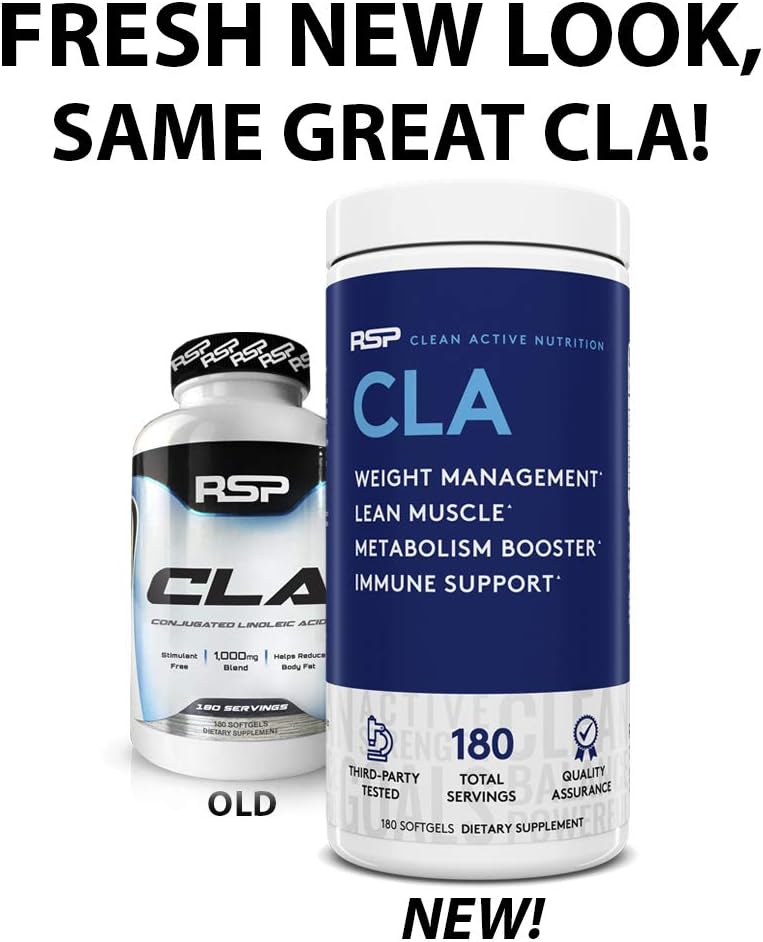 RSP CLA 1000 Conjugated Linoleic Acid Max Strength Softgels, Natural Stimulant Free Weight Loss Supplement, Fat Burner for Men & Women, 180 Ct. (Packaging May Vary): Health & Personal Care
