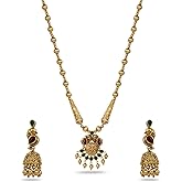 TARINIKA Divine Antique Kempu Necklace Set with peacock and floral motifs - Indian Jewelry Sets for Women | Perfect for Ethnic Occasions | Traditional South Indian Necklace | 1 Year Warranty*