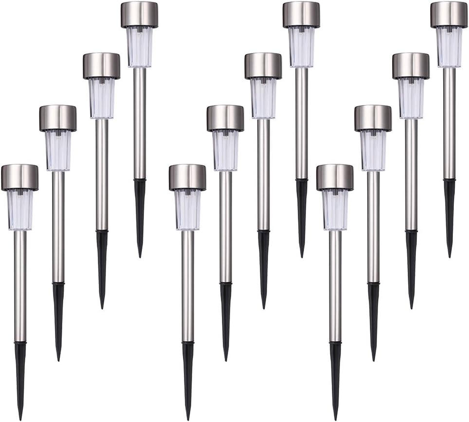 Solar Lights Outdoor 12 Pack Solar Pathway Lights Solar Garden Lights, Warm White Landscape Lighting for Lawn, Patio, Walkway, Driveway (Silver)