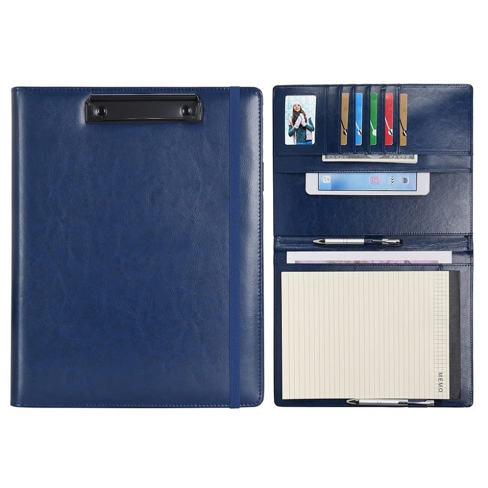 Wonderpool A4 PU Leather Clipboard Partfolio Notepad Forms Holders Document Case - Interview Planner Meeting Writing Padfolio File for Office Travel School Hotel Hospital (A4,Blue) — image 1