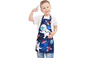 Kids Aprons - Space Kids Art Aprons for Boys Waterproof Toddler Chef Aprons for Cooking Baking Painting Gardening Adjustable 
