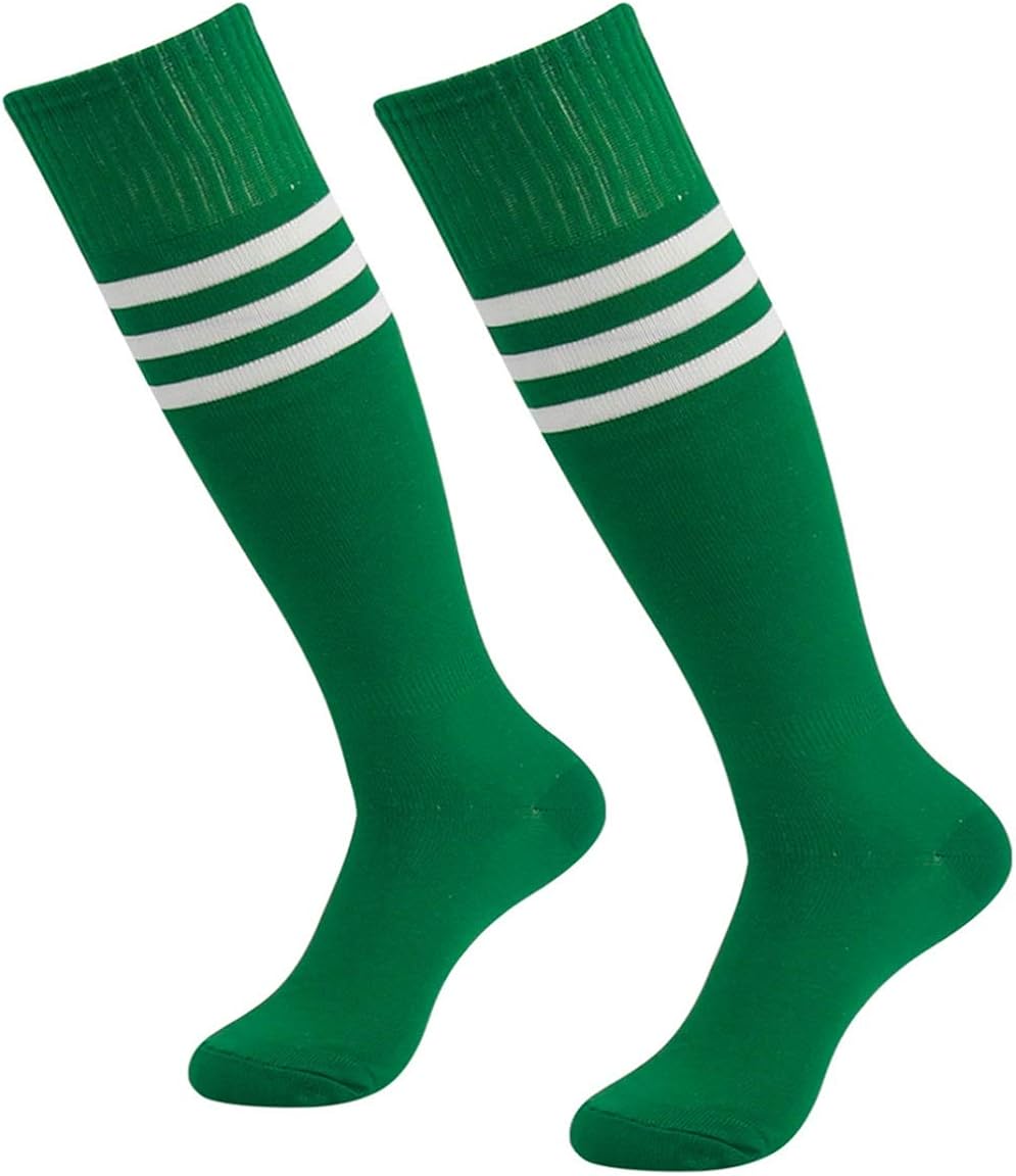3street Green Tube Socks Unisex Youth Half Cushioned Knee High Sport Athletic Soccer School Group Baseball Rugby Team Halloween Party Socks Green 2-Pairs, 7-13 : Clothing