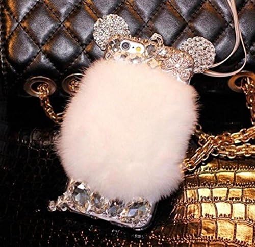 Galaxy S8 Plus Ear Case,Jesiya Luxury 3D Handmade Shiny Crystal Cute 3D Mouse/Bear Ear Warm Rabbit Fur Hair Plush Back Bling Diamond Case Cover for Samsung Galaxy S8 Plus
