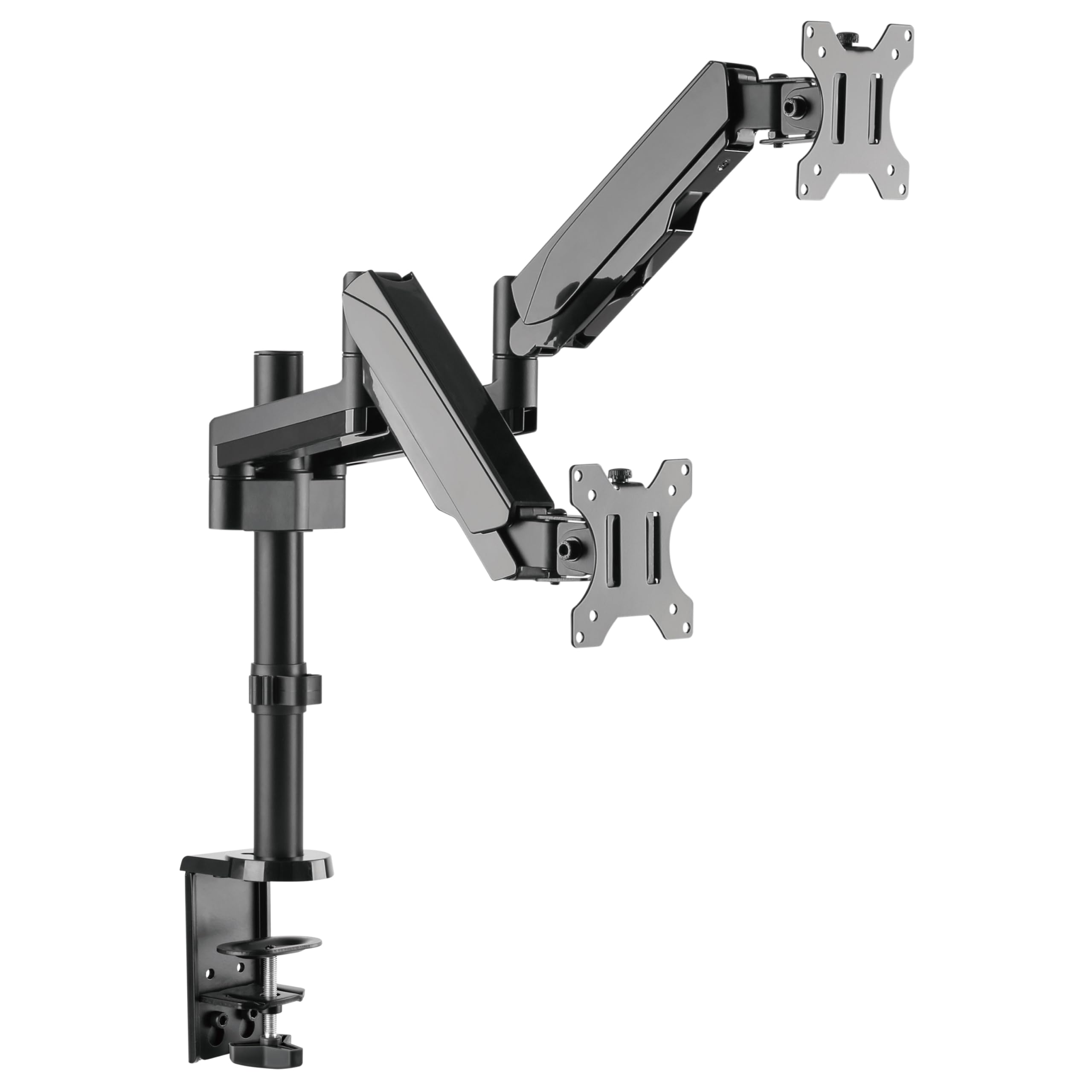 RICOO Dual Monitor Stand Mount Tilt Swivel TS3911 Gas Powered Spring Table Top Bracket for 17" - 32" Inch Screens LED Curved LCD Adjustable Arm Mounting System VESA 75x75 100x100 Black