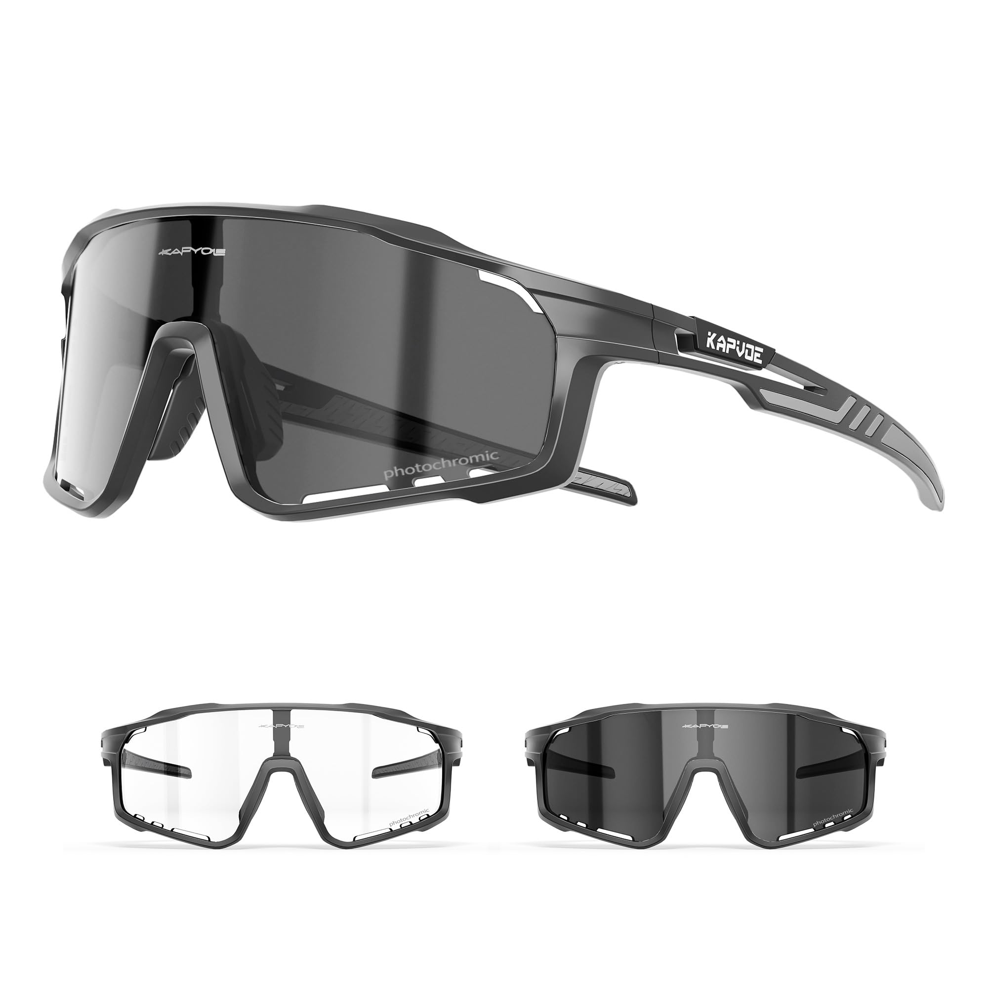 KAPVOE Photochromic Sunglasses Cycling Glasses Men Women Mountain Bike MTB Bicycle Clear Black 01