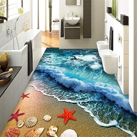 Lwcx Home Bathroom Bedroom Floor Self Adhesive 3d Wallpaper Beach