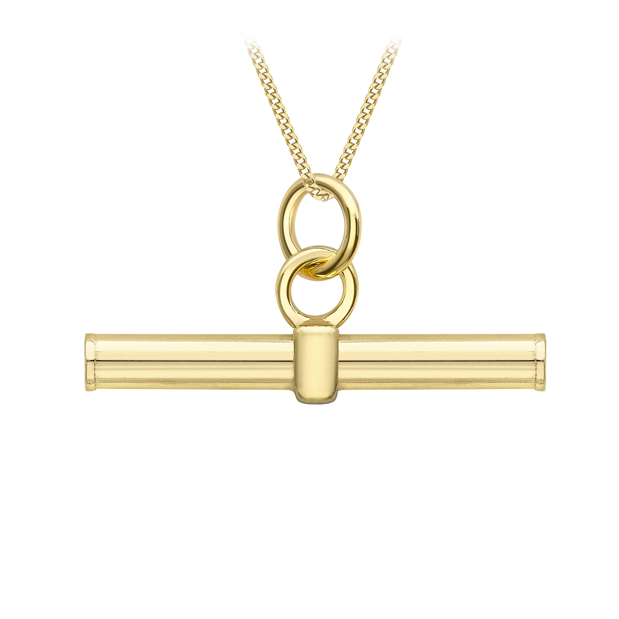 CARISSIMA Women's 9ct Yellow Gold T-Bar Pendant on Curb Chain - 46cm/18' (20, Round)