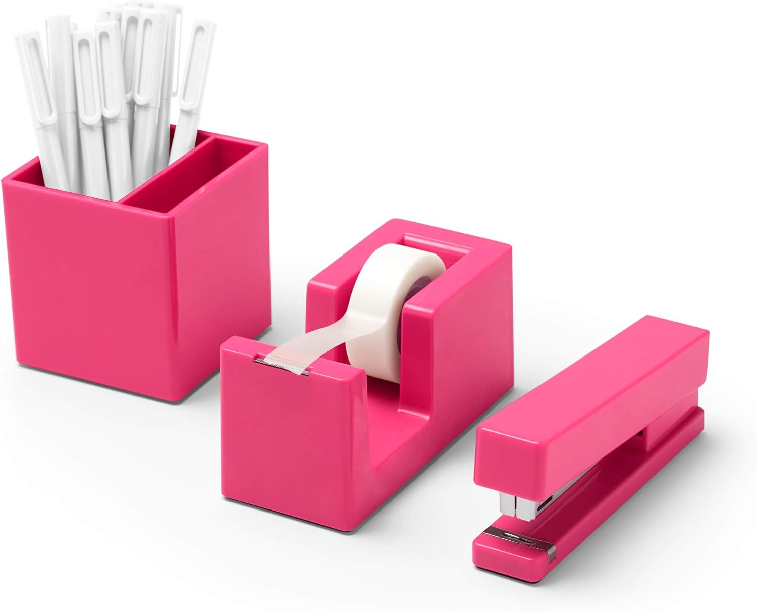 Desktop Starter Set, Pink (Stapler, Tape Dispenser, Pens