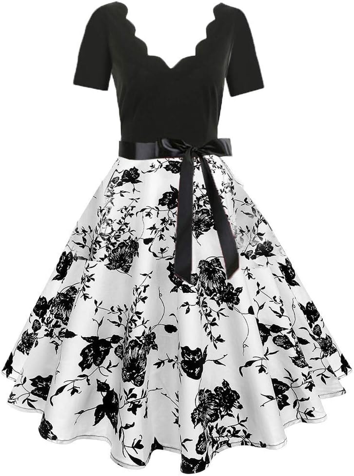 Todays Deals Clearance Women Short Sleeve Fashion Print Vintage Flare Dress