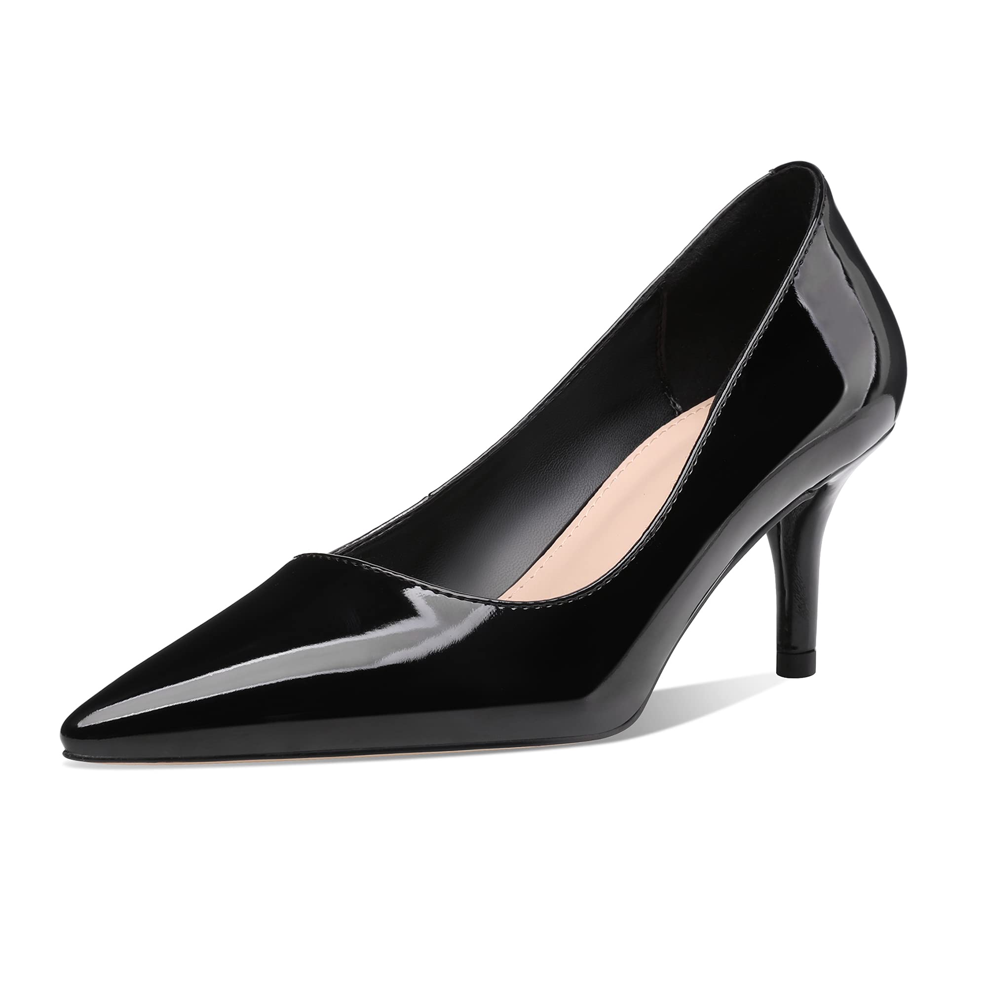 Photo 1 of CosyFever Women's Black Patent Leather Pumps 2.6 Inches Pointed Toe Mid Heels Shoes for Wedding Work Dating - 9.5 W US