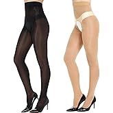 Aaronano 2 Pairs Shiny Sheer Tights Open Crotch Pantyhose for Women 15D Ultra Oil Shimmer Stockings with Control Top