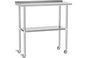HOCCOT Stainless Steel Prep & Work Table with Adjustable Shelf, Backsplash and Wheels, Kitchen Island, Commercial Workstations, Utility Table in Kitchen Garage Laundry Room Outdoor BBQ, 18" X 36"