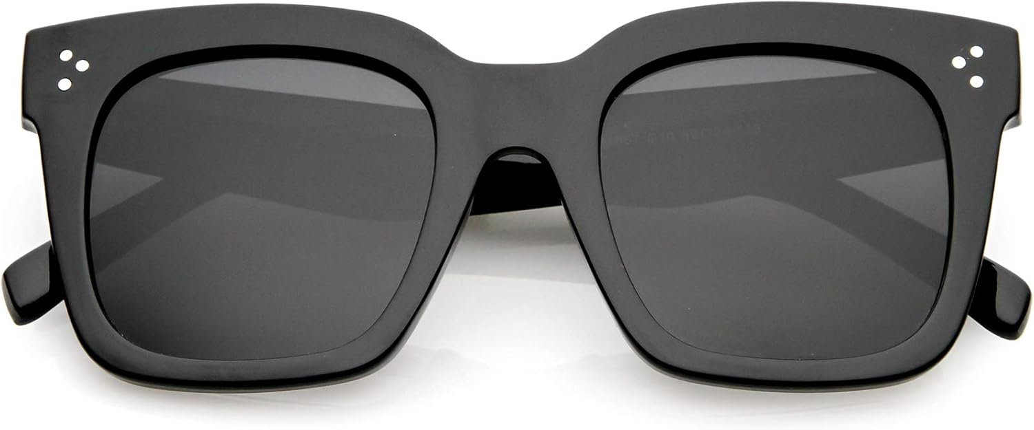 zeroUV - Bold Flat Lens Oversized Square Frame Horn Rimmed Sunglasses 50mm (Shiny Black/Smoke): Clothing