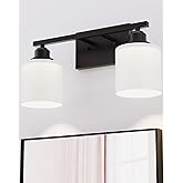 Sailstar Modern Bathroom Lights - 2-Light Vanity Fixtures with Milky White Glass Shades, Anti-Rust Matte Black Finish, E26 Ba