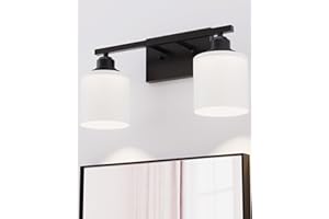 Sailstar Bathroom Light Fixtures Over Mirror, Bathroom Vanity Light 2-Light, Anti-Rust Matte Black, Modern Bathroom Lights Wall Mount with Milky White Glass Shades, E26 Base Vanity Lighting