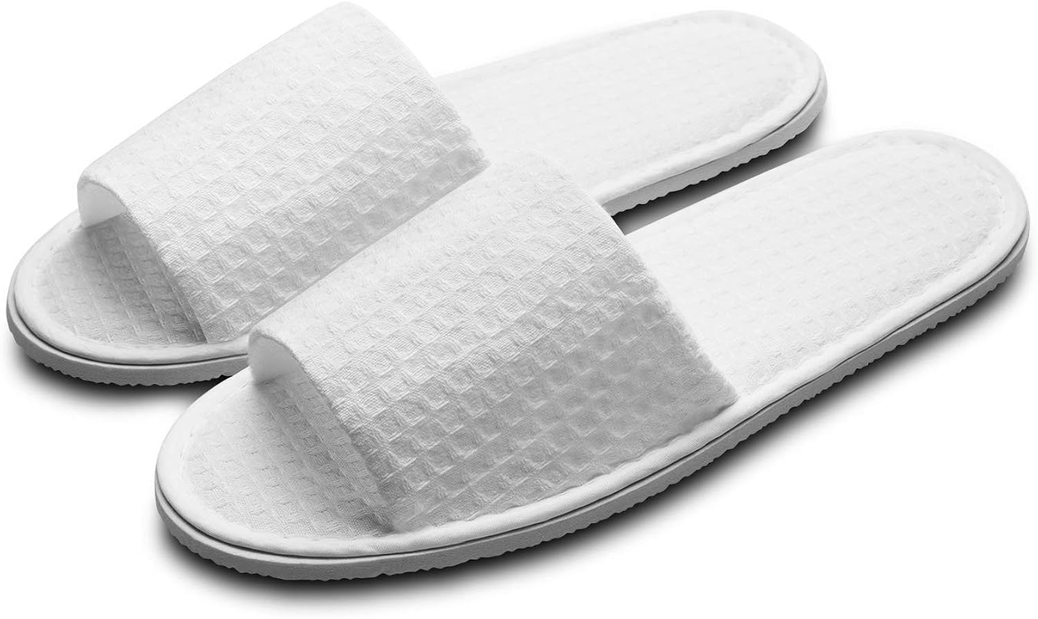 Echoapple 10 Pairs of Waffle Open Toe White Spa SlippersTwo Size Fit
