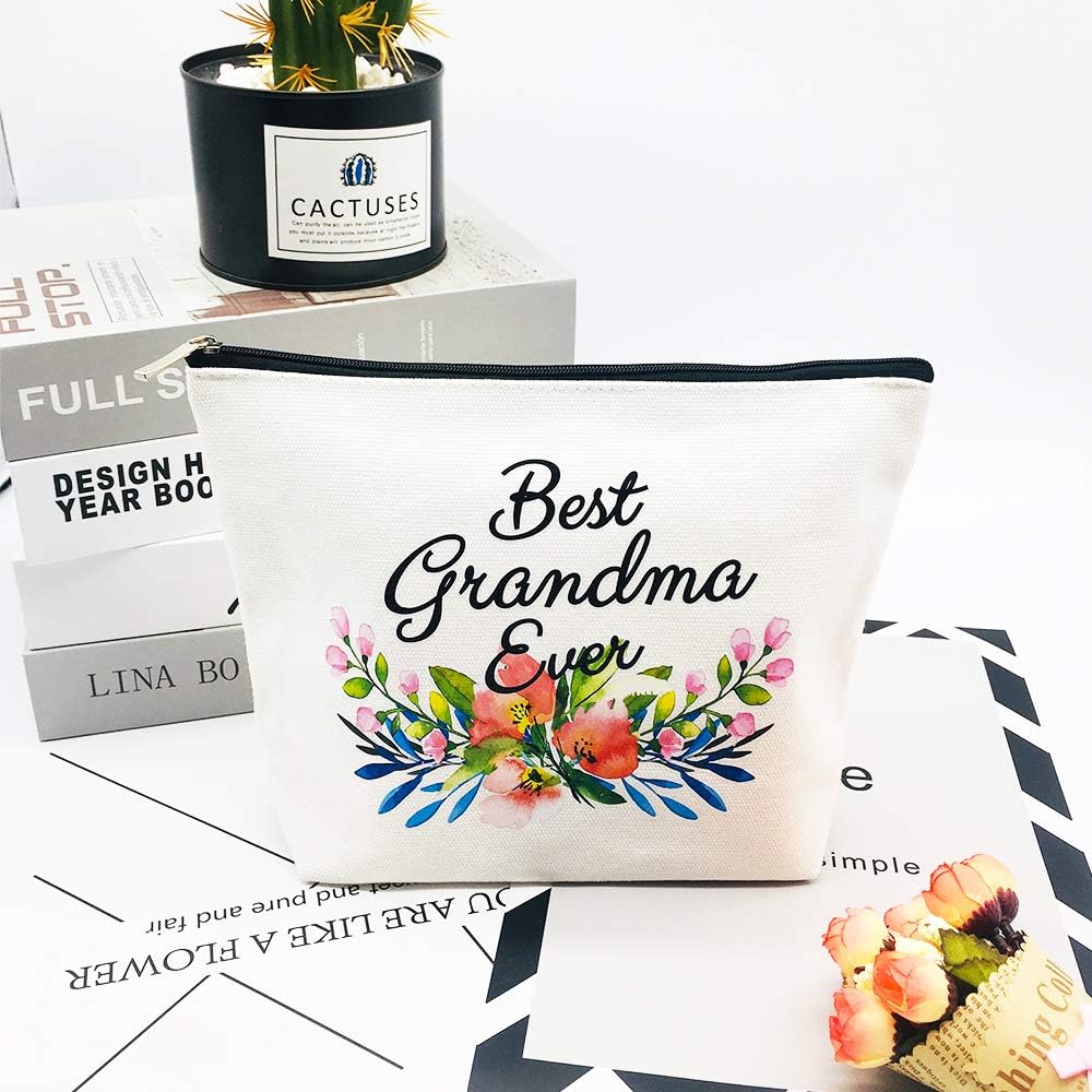 Grandma Gifts Best Grandma Ever Makeup Bag Mother's Day Gifts Grandmother Birthday Gifts Nana Gift for Mom from Granddaughter White - Image 4
