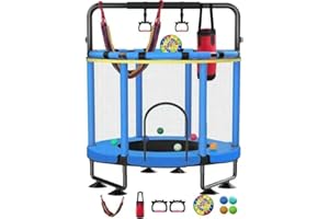 JO BULIDERSHRS Trampoline for Kids, Upgrade Full Anti-Rust 440lbs Indoor Outdoor Toddler Trampoline with Net, 55" Adjustable Baby Toddler Trampolines Accessories Dart Board