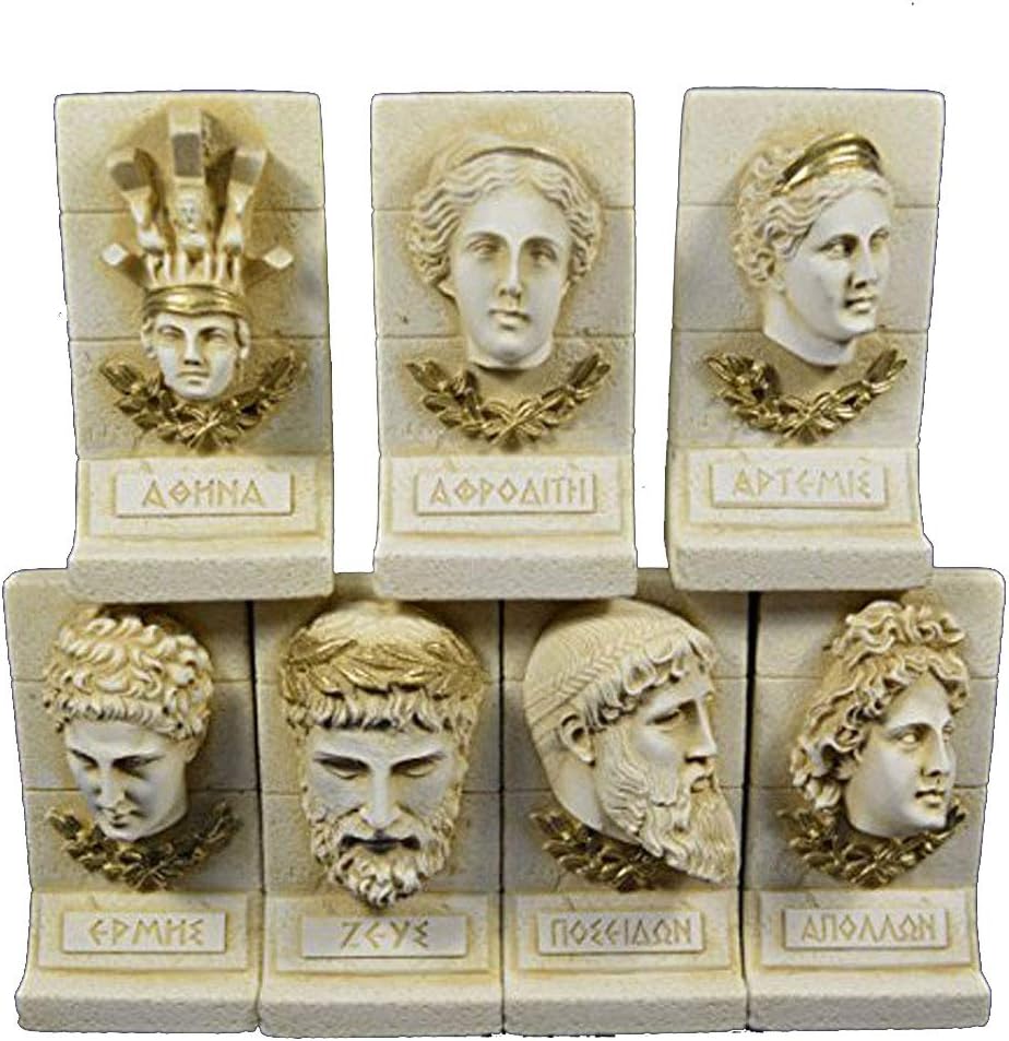 Athena Aphrodite Artemis Hermes Apollo Poseidon Zeus sculpture set